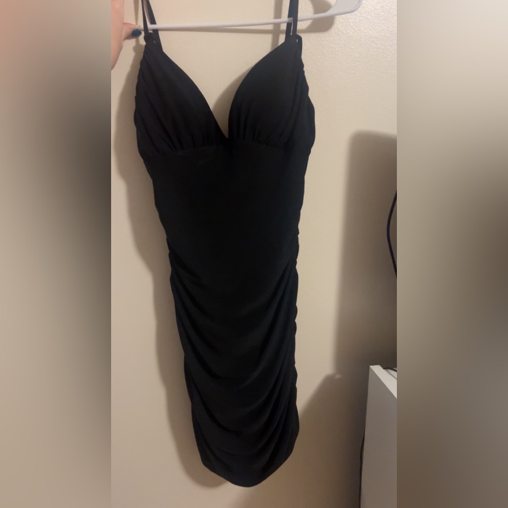 Mini black tie back dress